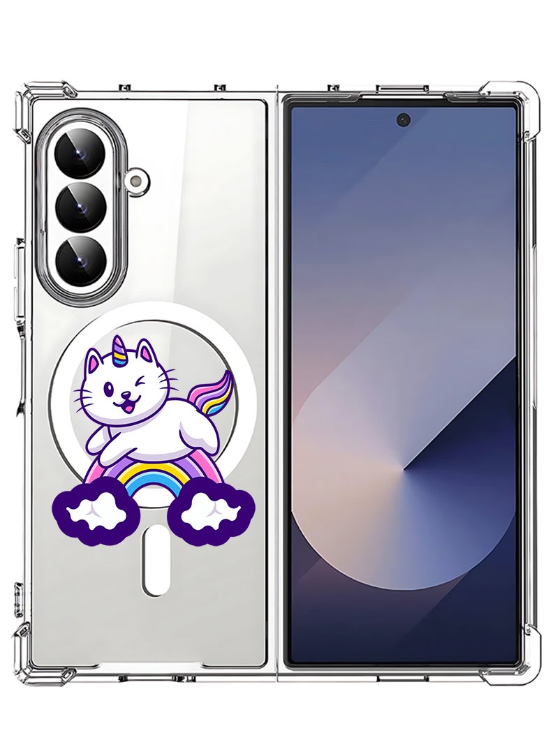 Theodor Magnetic Case for Samsung Galaxy Z Fold 7 Compatible with MagSafe Wireless Charging, Shockproof Phone Bumper Cover Cute Unicorn - Image 1