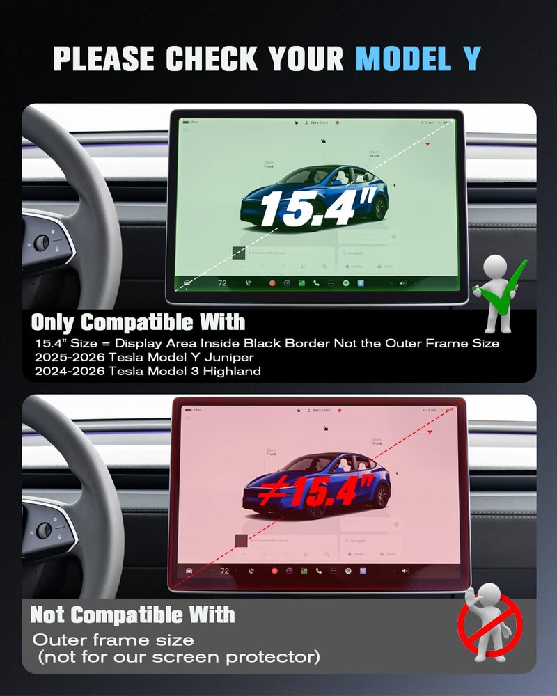 WEIPIN For Tesla Model Y 2025 2026 Juniper& 2024-2026 Model 3 Highland Matte Screen Protector - [No More Glare& Fingerprint] - Mil-Grade 9H+ Tempered Glass 15.4 Dashboard - Front& Rear Protector - [2-Pack] - Image 2