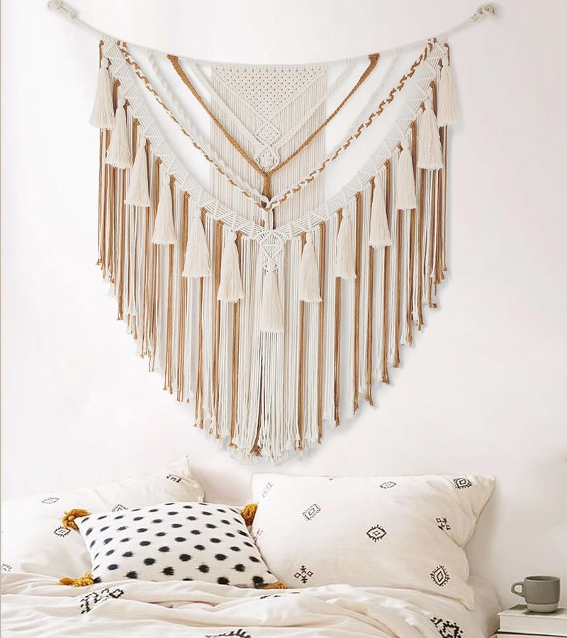 Jakalin All storage space compatible Macrame Wall Hanging 31" Wx 39" L Brown Macrame Wall Decor Boho Panels Handmade Craftsmanship Yarn Wall Art Living Room Bedroom Home Decor Multi-budget available picks - Image 2