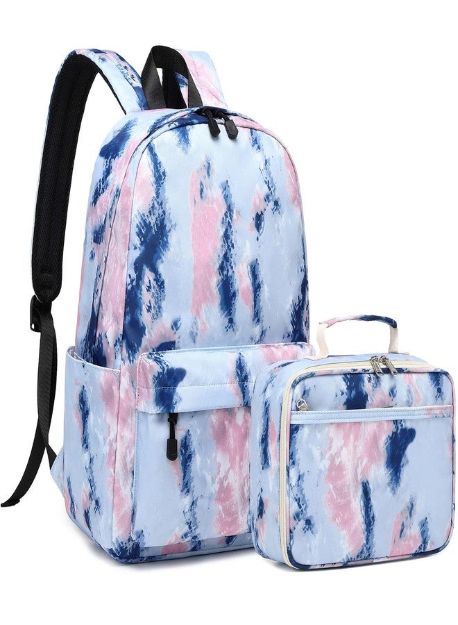 Lohol Tie dye School Backpack with Lunch Box, Lightweight BookBag Set for Girls Kids ï¼ˆBlueï¼‰, With Lunch Bag-tie Dye Blue, Medium, Daypack Backpacks - Image 1