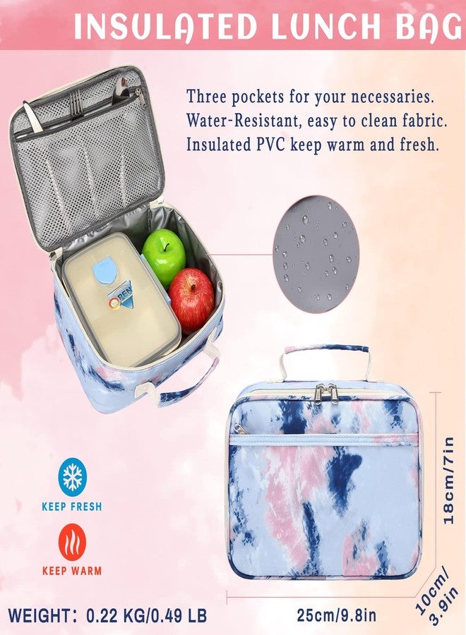 Lohol Tie dye School Backpack with Lunch Box, Lightweight BookBag Set for Girls Kids ï¼ˆBlueï¼‰, With Lunch Bag-tie Dye Blue, Medium, Daypack Backpacks - Image 5