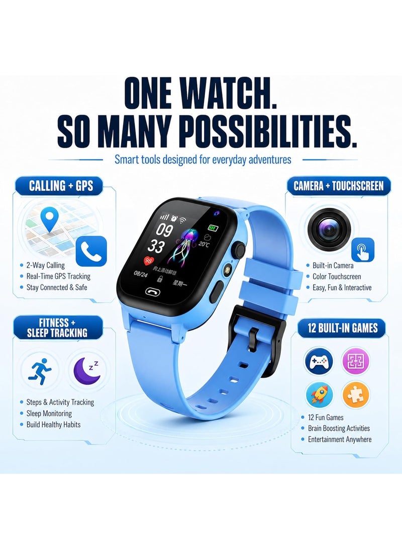 Hope Kids Smart Watch with SIM Card Calling, GPS Tracker, Camera & Touchscreen - Blue - Image 5
