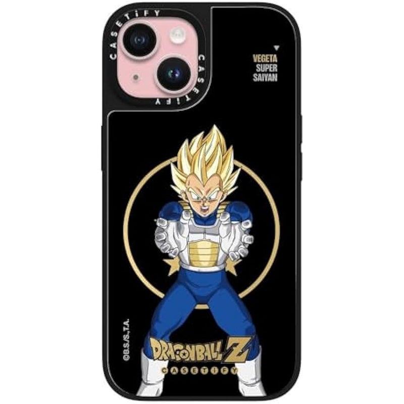 Casetify Mirror iPhone 15 Case 【Dragon Ball Colab/Reflective / 4.9ft Drop Protection/Magsafe】 - Super Saiyan Vegeta - Silver on Black - Image 1