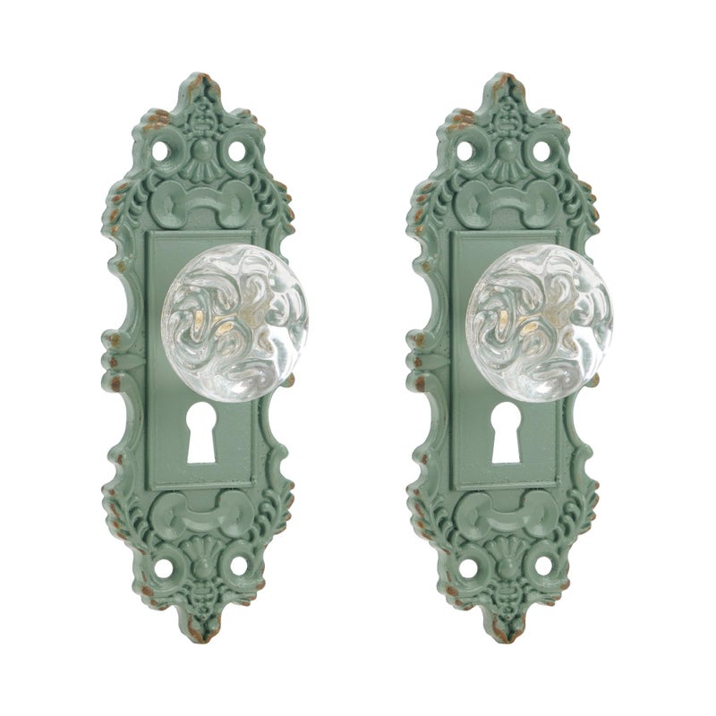SOFFEE DESIGN 2pcs Vintage Cabinet Knob Dresser Drawer Pulls, Distressed Closet Handles with Clear Resin Knob, Door Knobs for Cupboard, Kitchen Furniture - Matte Green - Image 1