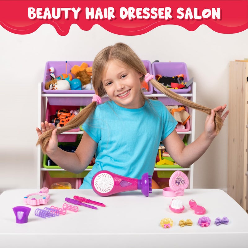 JOYIN 17Pcs Girls Beauty Salon Set, Pretend Role Play Doll Hair Stylist Toy Kit with Hairdryer, Mirror, Curling Iron and Other Accessories for Kids Toddler Fashion Cutting Makeup Party Favor - Image 5