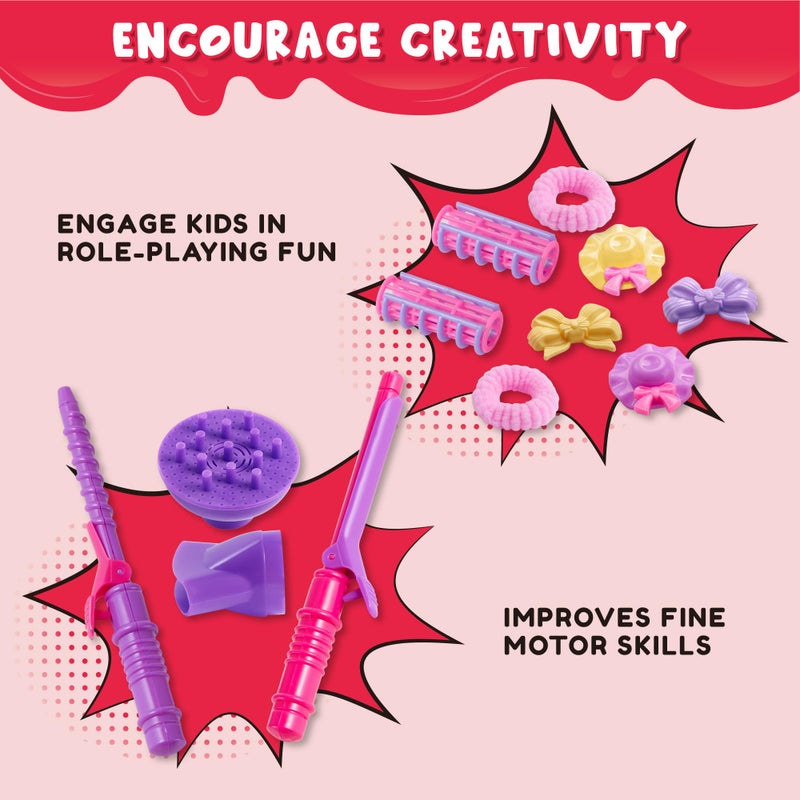 JOYIN 17Pcs Girls Beauty Salon Set, Pretend Role Play Doll Hair Stylist Toy Kit with Hairdryer, Mirror, Curling Iron and Other Accessories for Kids Toddler Fashion Cutting Makeup Party Favor - Image 4