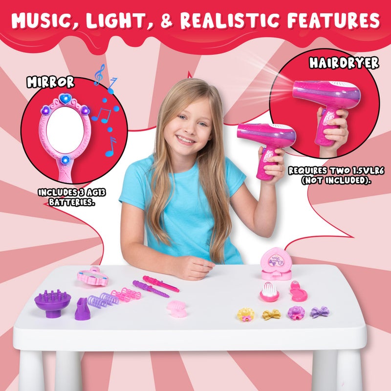 JOYIN 17Pcs Girls Beauty Salon Set, Pretend Role Play Doll Hair Stylist Toy Kit with Hairdryer, Mirror, Curling Iron and Other Accessories for Kids Toddler Fashion Cutting Makeup Party Favor - Image 3