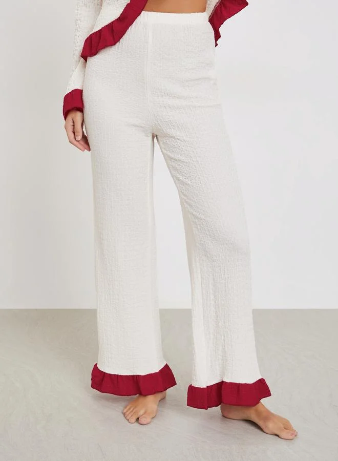 ستايلي طقم بيجاما من بنطال وبلوزة بحافة كشكش