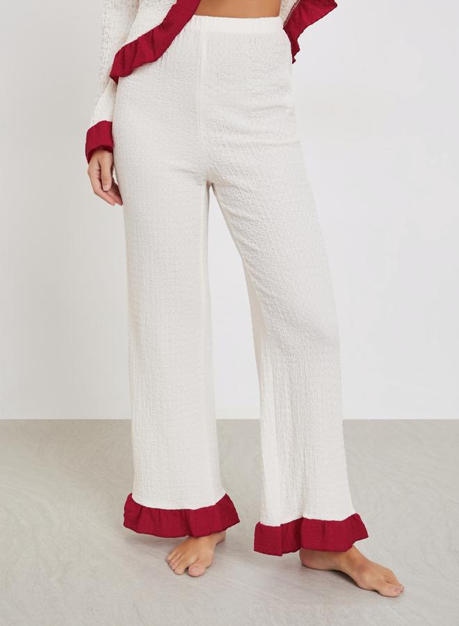 Styli Textured Ruffle Hem Bow Front Top and Pyjama Set - Image 4