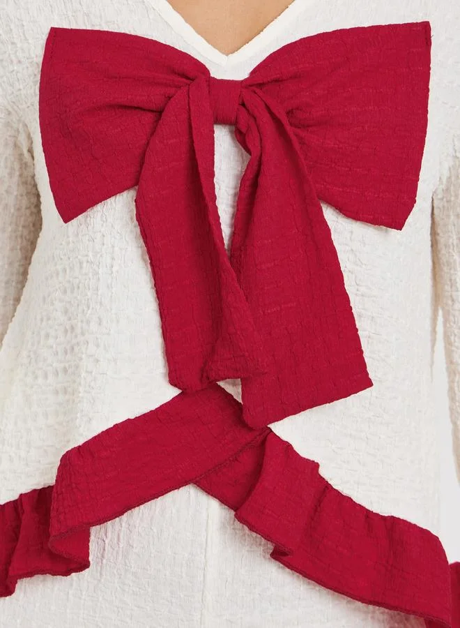 ستايلي طقم بيجاما من بنطال وبلوزة بحافة كشكش