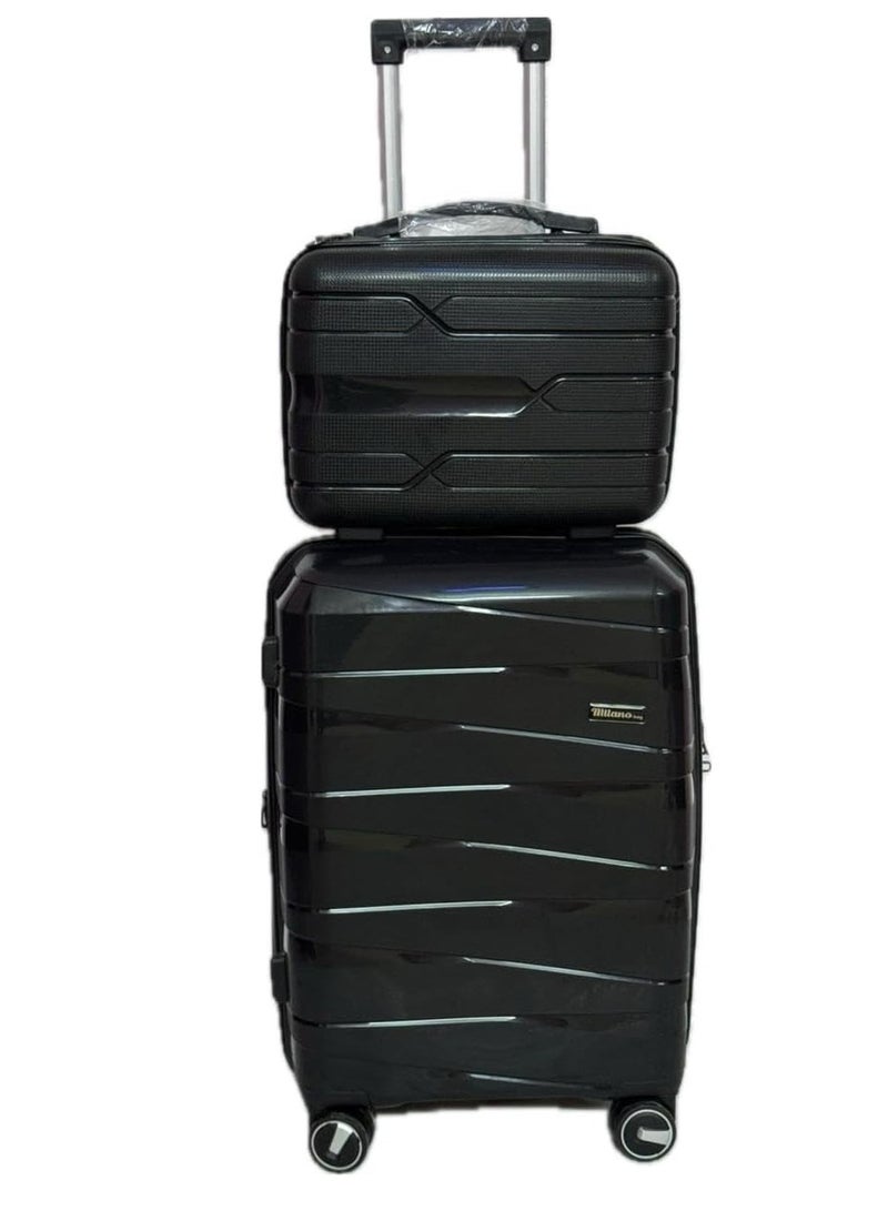 Silicone Polycarbonate Luggage Trolley Suitcase Set, 8 Spinner Wheels with TSA Lock, 2 Pieces (20"/14") Black  - Image 1