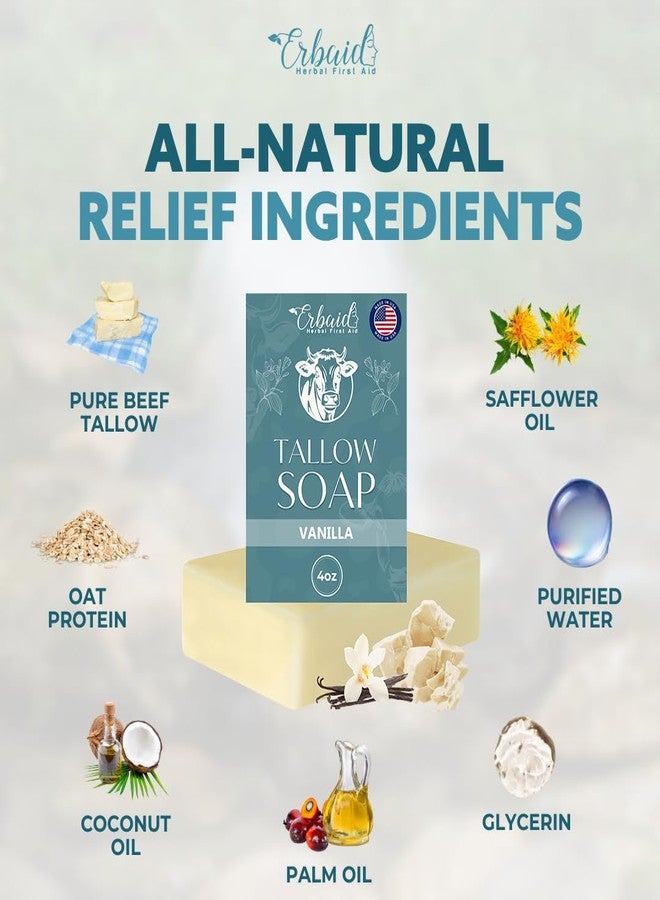 Erbaid Beef Tallow Soap Bar - All Natural Grass Fed Tallow Soap Vanilla - Moisturizing Face & Body Wash Great for Eczema, Dry, Itchy, Sensitive Skin - Handcrafted Bath Soap for Adults, Kids, Made in USA - Image 5