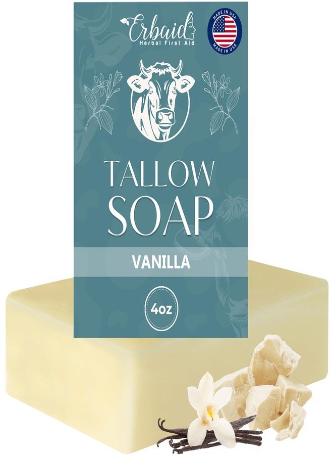 Erbaid Beef Tallow Soap Bar - All Natural Grass Fed Tallow Soap Vanilla - Moisturizing Face & Body Wash Great for Eczema, Dry, Itchy, Sensitive Skin - Handcrafted Bath Soap for Adults, Kids, Made in USA - Image 1