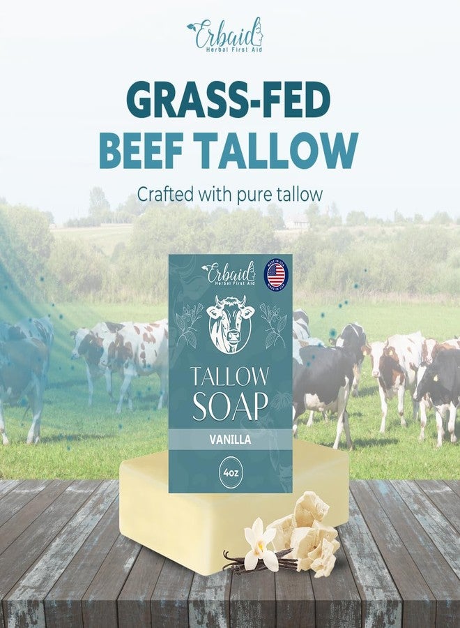 Erbaid Beef Tallow Soap Bar - All Natural Grass Fed Tallow Soap Vanilla - Moisturizing Face & Body Wash Great for Eczema, Dry, Itchy, Sensitive Skin - Handcrafted Bath Soap for Adults, Kids, Made in USA - Image 2