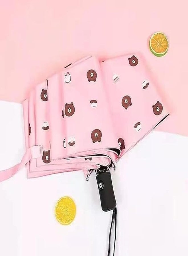 Sakar Bear Cartoon Print Compact Folding Umbrella | 3-Fold Auto Open & Close Travel for Women, Girls Kids UV Black Coated Heavy Duty Windproof Sunshade - Image 3