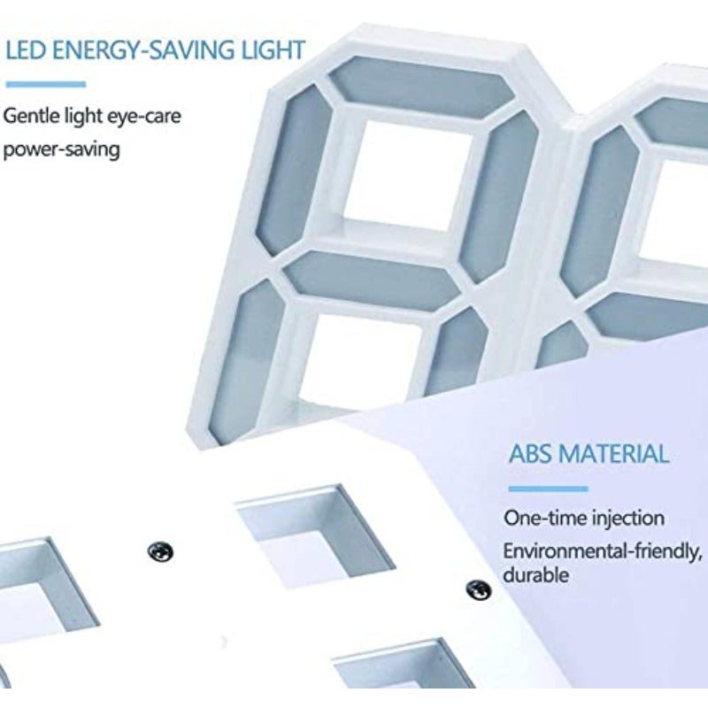 ساعة حائط رقمية LED ثلاثية الأبعاد مع وقت بالأرقام الأبيض، مع سطوع تلقائي قابل للتعديل، بصيغتي 12 و24 ساعة، عرض التاريخ ودرجة الحرارة، مع مصباح ليلي كهربائي ومنبه، ديكور حديث للمنزل - Image 4