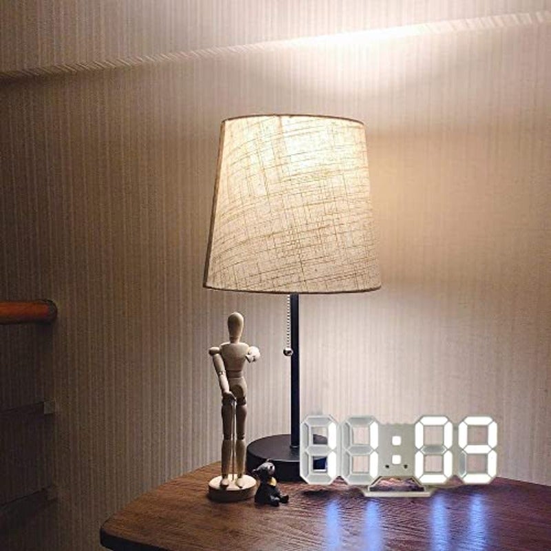 ساعة حائط رقمية LED ثلاثية الأبعاد مع وقت بالأرقام الأبيض، مع سطوع تلقائي قابل للتعديل، بصيغتي 12 و24 ساعة، عرض التاريخ ودرجة الحرارة، مع مصباح ليلي كهربائي ومنبه، ديكور حديث للمنزل - Image 5