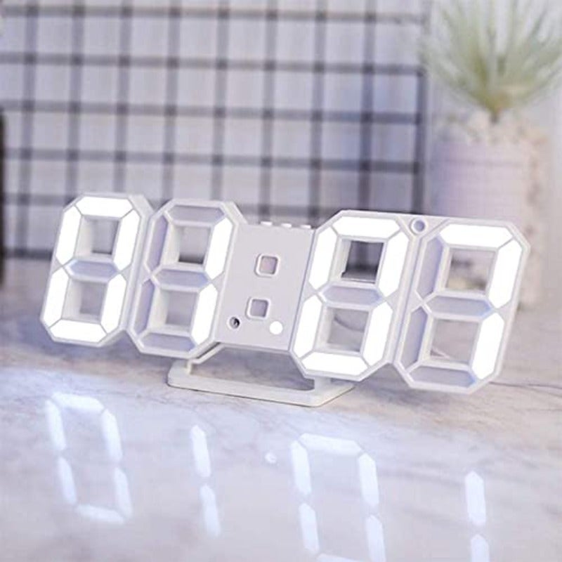 ساعة حائط رقمية LED ثلاثية الأبعاد مع وقت بالأرقام الأبيض، مع سطوع تلقائي قابل للتعديل، بصيغتي 12 و24 ساعة، عرض التاريخ ودرجة الحرارة، مع مصباح ليلي كهربائي ومنبه، ديكور حديث للمنزل - Image 2