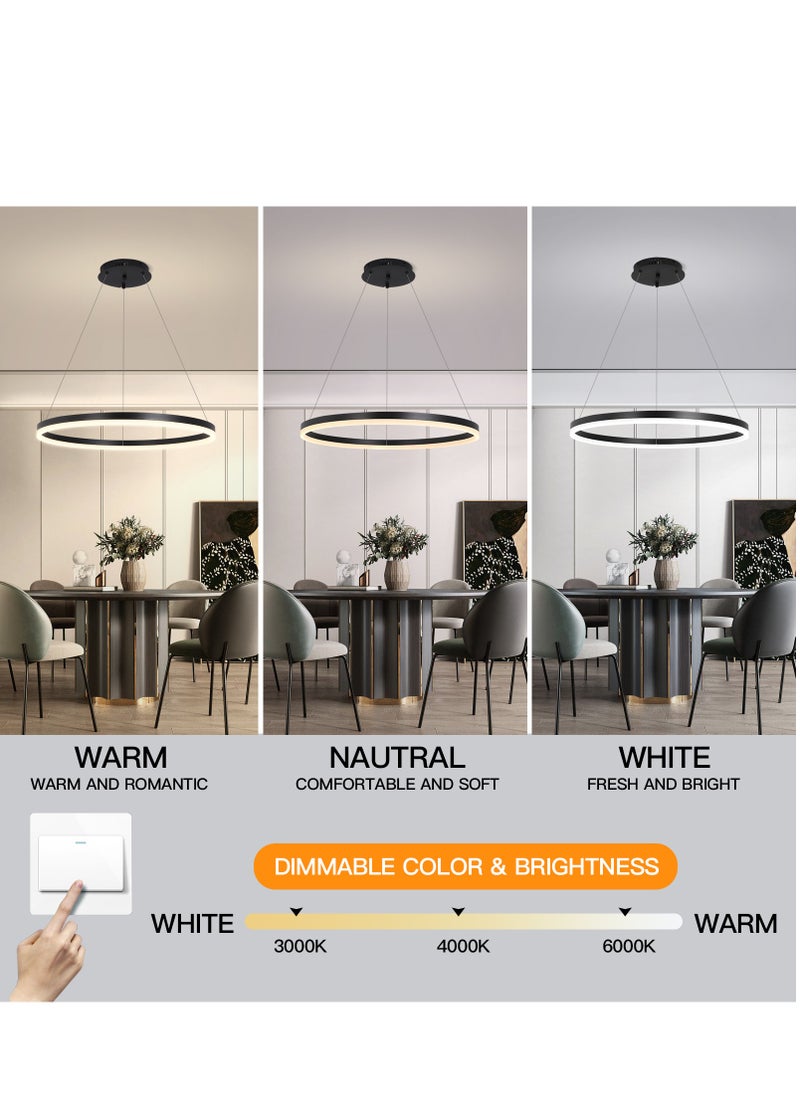 YATAI LIGHTING الكلاسيكية الدائرية الثريا غرفة الطعام ضوء الجدول، البعيد ضياء 60 سم حلقة سوداء الحديثة LED الثريا لغرفة النوم، الاكريليك قابل للتعديل درجة حرارة اللون الثريا مصباح (34W، 60 سم)  - Image 3