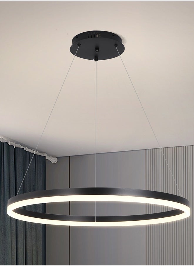 YATAI LIGHTING الكلاسيكية الدائرية الثريا غرفة الطعام ضوء الجدول، البعيد ضياء 60 سم حلقة سوداء الحديثة LED الثريا لغرفة النوم، الاكريليك قابل للتعديل درجة حرارة اللون الثريا مصباح (34W، 60 سم)  - Image 1