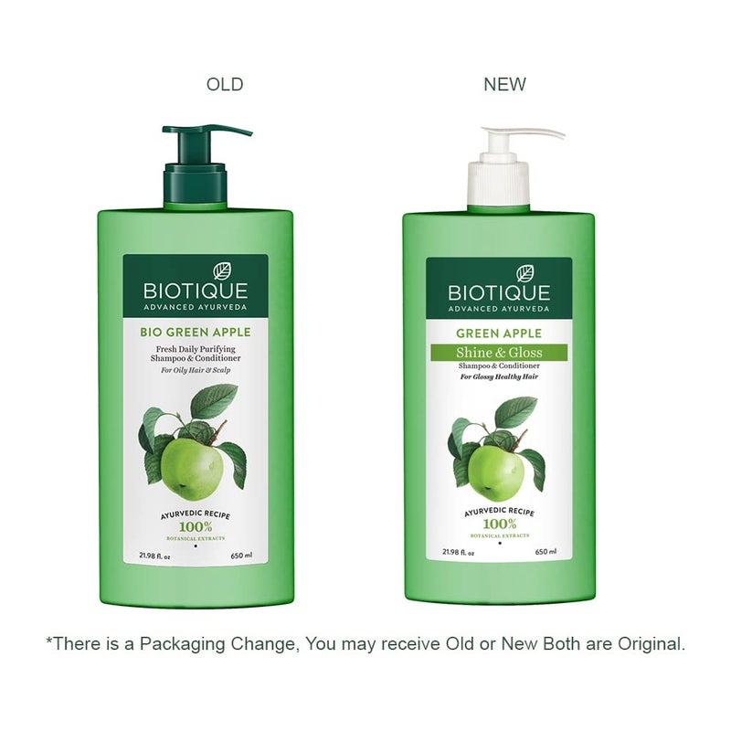 Biotique Green Apple Shine  Gloss Shampoo  Conditioner Promotes Healthy Shiny and Glossy Hair  Nourishes Scalp  Makes Hair Soft  Smooth 100 Botanical Extracts All Skin Types  650ml - Image 3