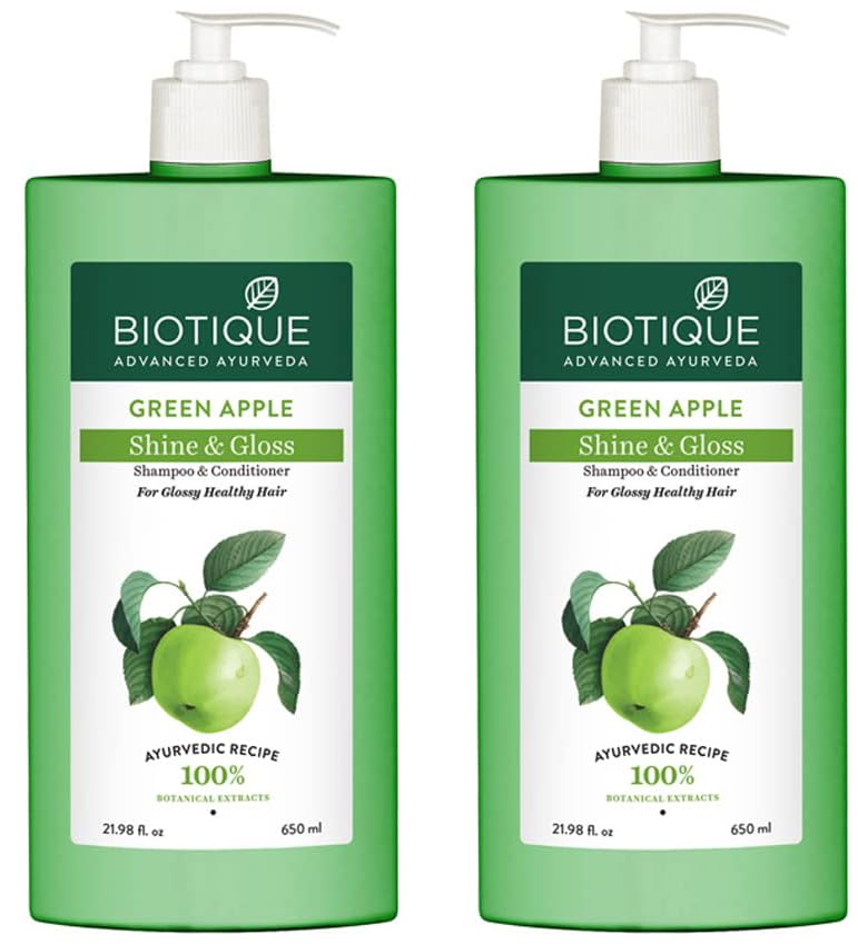 Biotique Green Apple Shine  Gloss Shampoo  Conditioner Promotes Healthy Shiny and Glossy Hair  Nourishes Scalp  Makes Hair Soft  Smooth 100 Botanical Extracts All Skin Types  650ml - Image 1