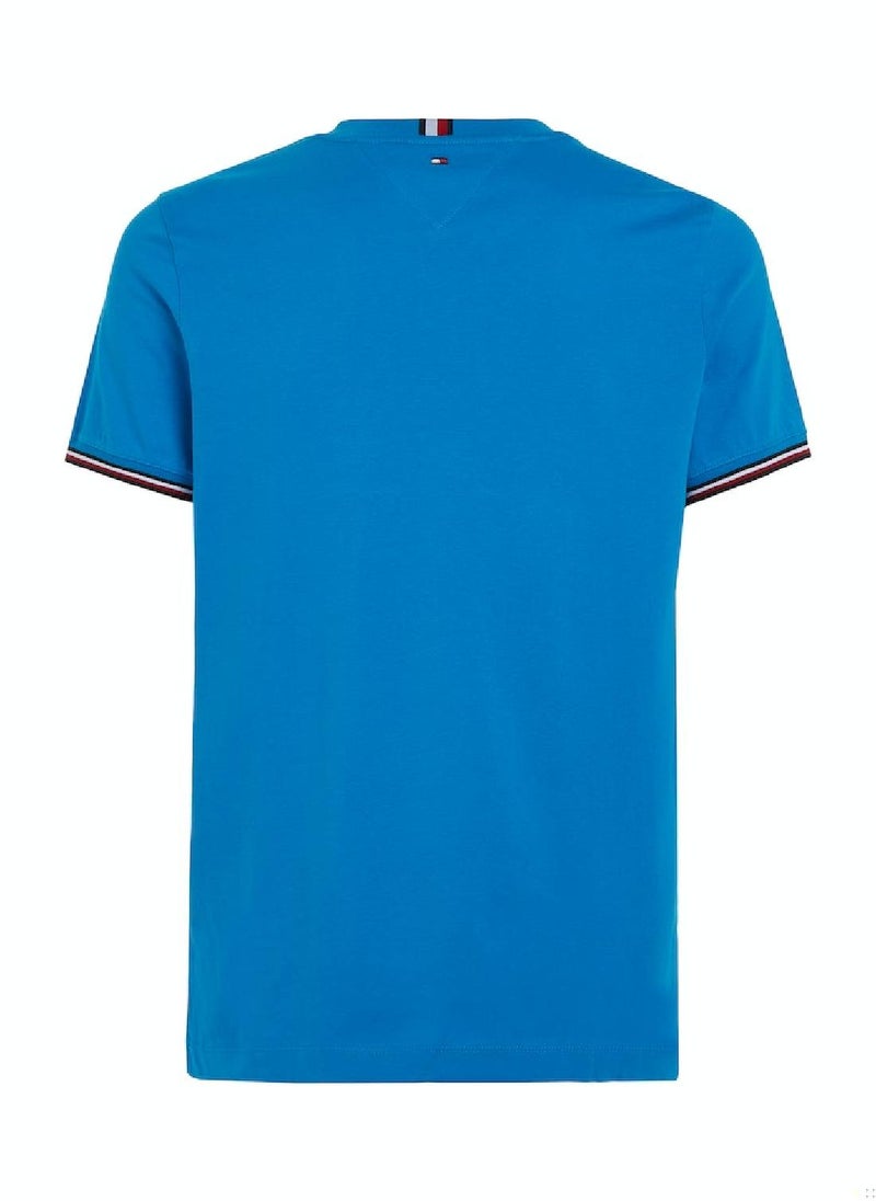 TOMMY HILFIGER Men's Tipped Cuff Slim Fit T-Shirt -  Cotton, Blue  - Image 4