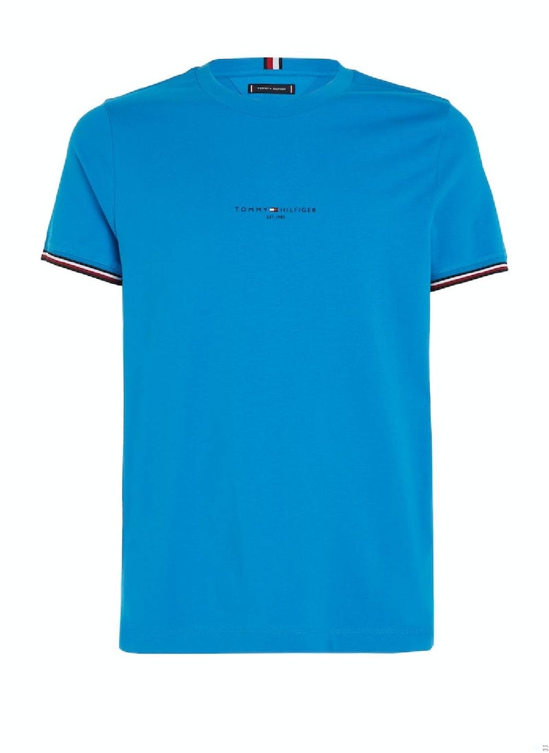 TOMMY HILFIGER Men's Tipped Cuff Slim Fit T-Shirt -  Cotton, Blue  - Image 2