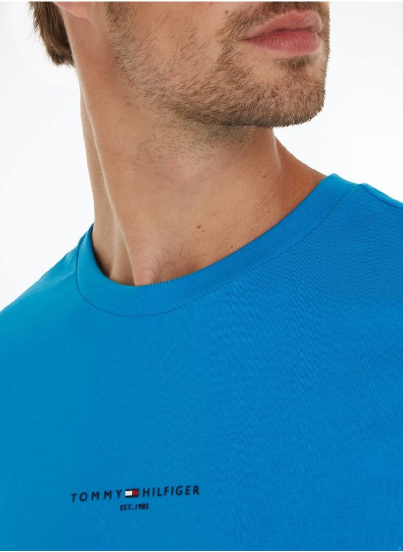 TOMMY HILFIGER Men's Tipped Cuff Slim Fit T-Shirt -  Cotton, Blue  - Image 5