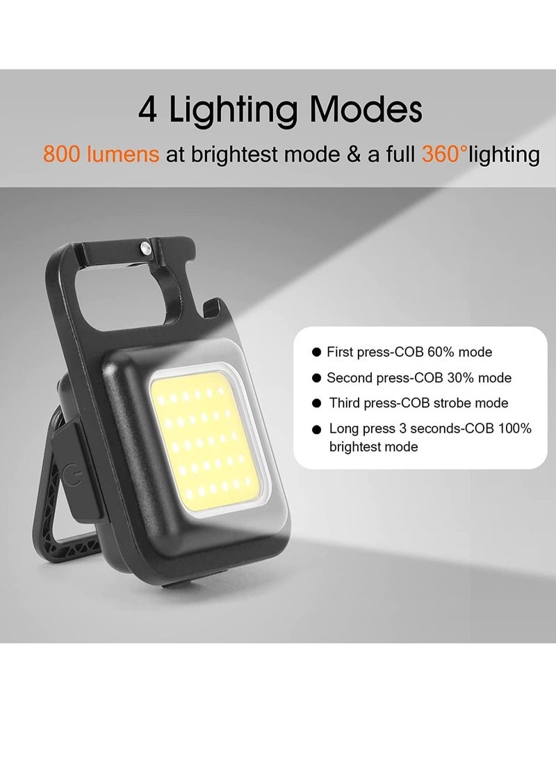 Small COB Work Light, Rechargeable Mini Flashlight 800 High Lumens 4 Light Modes, Pocket Led Flashlight with Folding Bracket Bottle Opener and Magnet Base for Running, Fishing & Camping Accessories