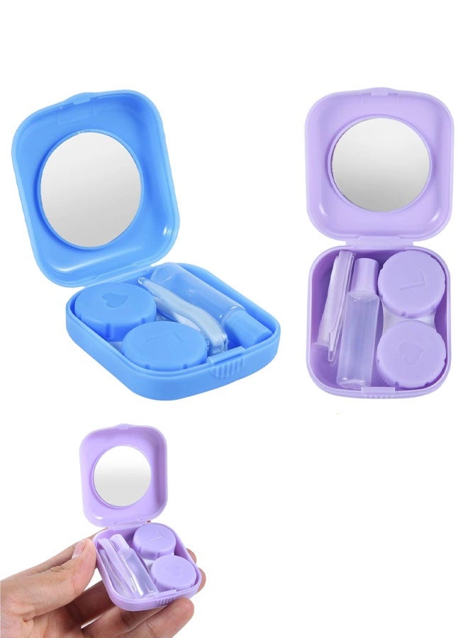 علبة عدسات لاصقة محمولة ونظيفة مكونة من قطعتين، مع مرآة، مثالية للسفر والرحلات اليومية مثل العمل - Image 1