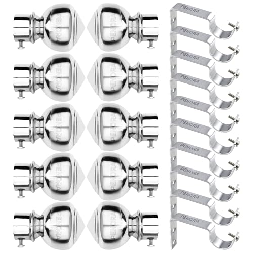 Penora Stainless Steel Curtain Brackets with Support 1 Inch Rod Pocket Finials Rod Support Fittings Curtain Rod Holder Set for Window and Door (5 Pair Silver) - Image 1
