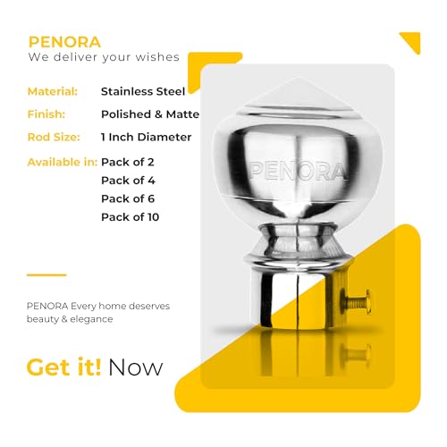 Penora Stainless Steel Curtain Brackets with Support 1 Inch Rod Pocket Finials Rod Support Fittings Curtain Rod Holder Set for Window and Door (5 Pair Silver) - Image 4