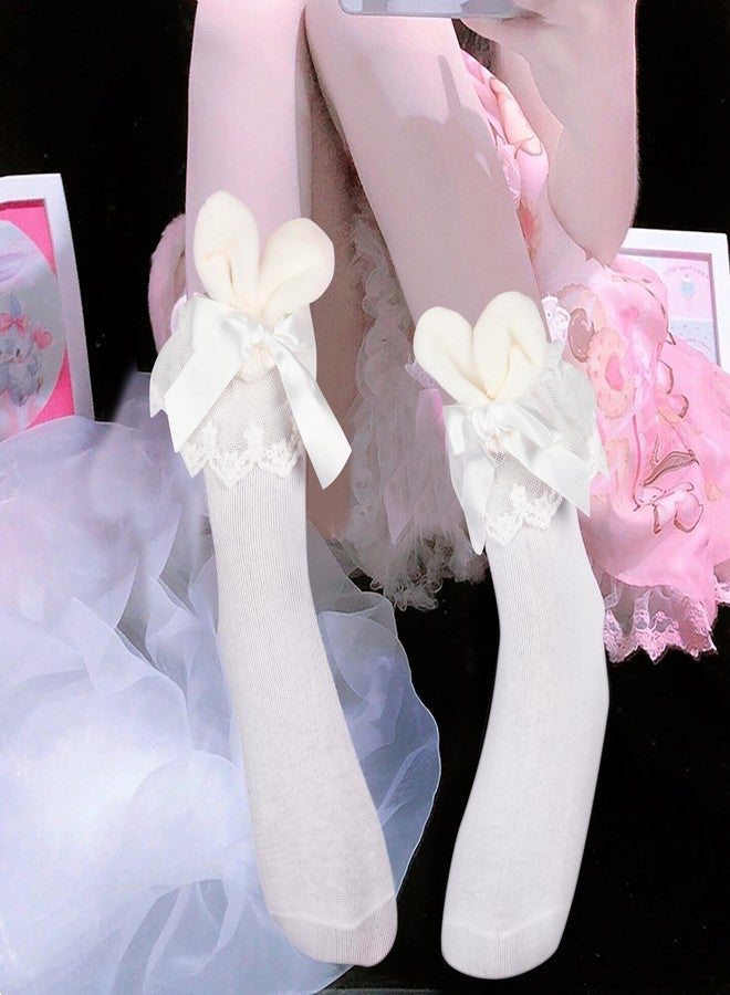 Violet Mist Easter Bunny Socks for Women Girls Cute White Ruffle Socks with Bunny Ears Funny Frilly Rabbit Sock with Bow Rabbit Gifts Novelty Lolita Princess Anklet Sock - Image 2