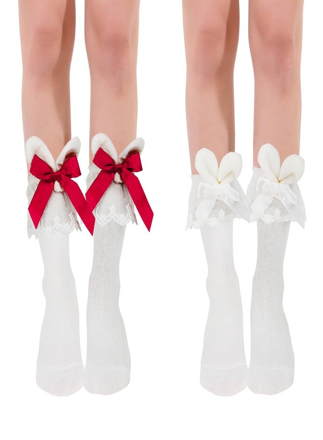 Violet Mist Easter Bunny Socks for Women Girls Cute White Ruffle Socks with Bunny Ears Funny Frilly Rabbit Sock with Bow Rabbit Gifts Novelty Lolita Princess Anklet Sock - Image 4