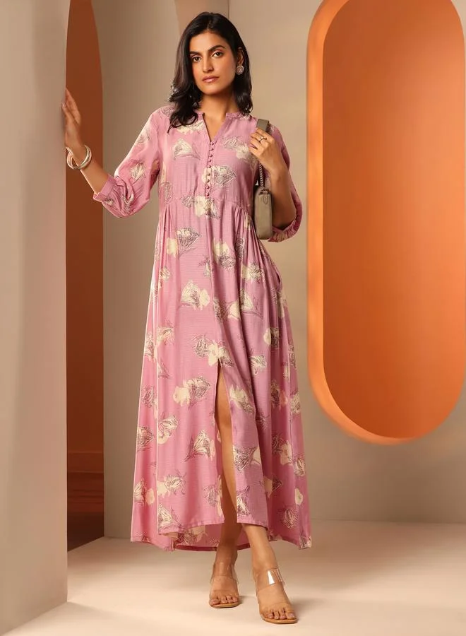 Libas Pink Silk Blend Fit And Flare Dress