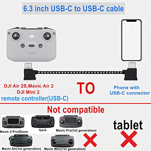 Hanatora 6.3 Inch USB C to USBC RC-N3/N2/N1/N1C Remote Controller Cable for DJI Flip,Neo,Mavic 3,Air 3S/3/2/2S,Mini 4K/2 SE/3/4 Pro,OTG Phone Nylon RC Data Cord Accessories(Type-C Connector) - Image 2