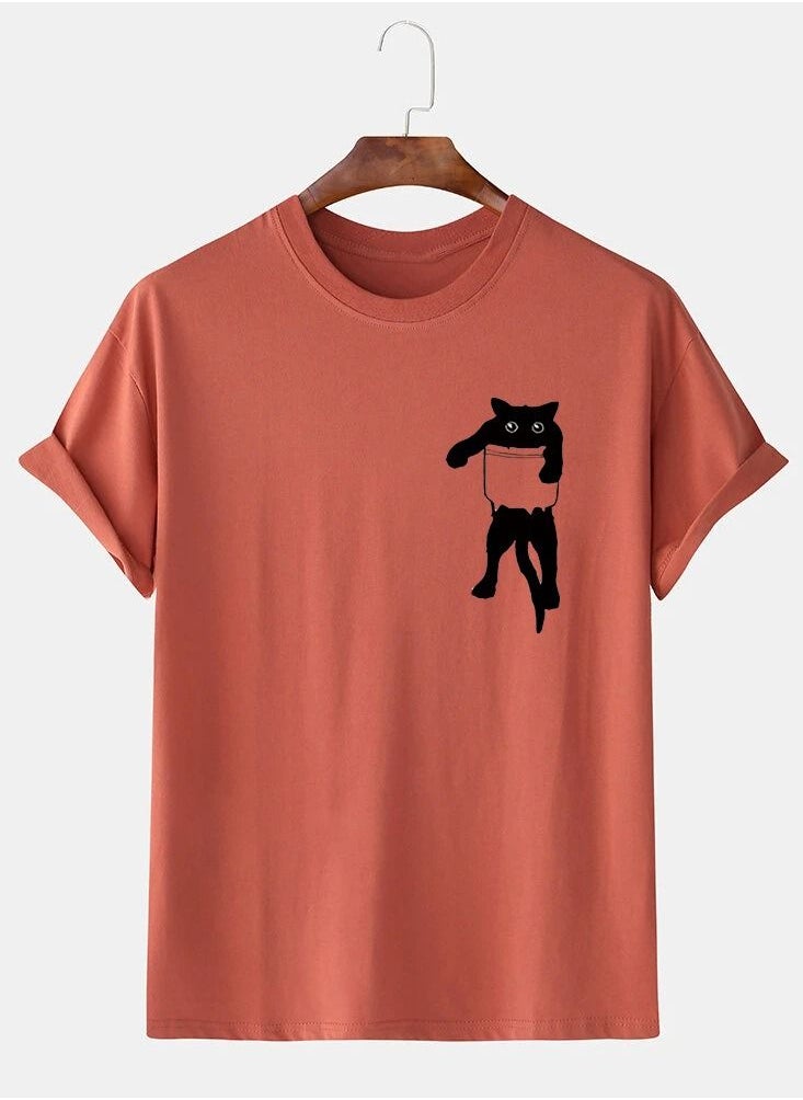 Loquat Men's Casual Loose Kitten Print Short Sleeve T-Shirt 