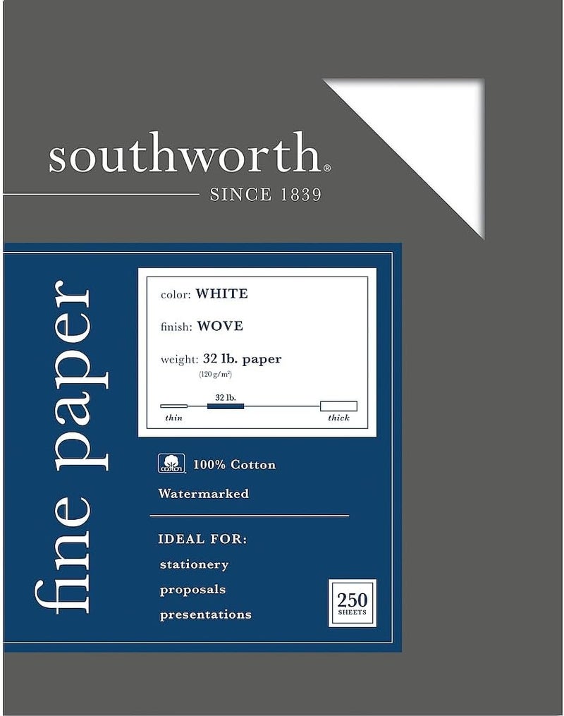Southworth ورق أعمال 100% قطن من ساوثوورث JD18C أبيض 32 رطل 812 × 11 250 صندوق - Image 1