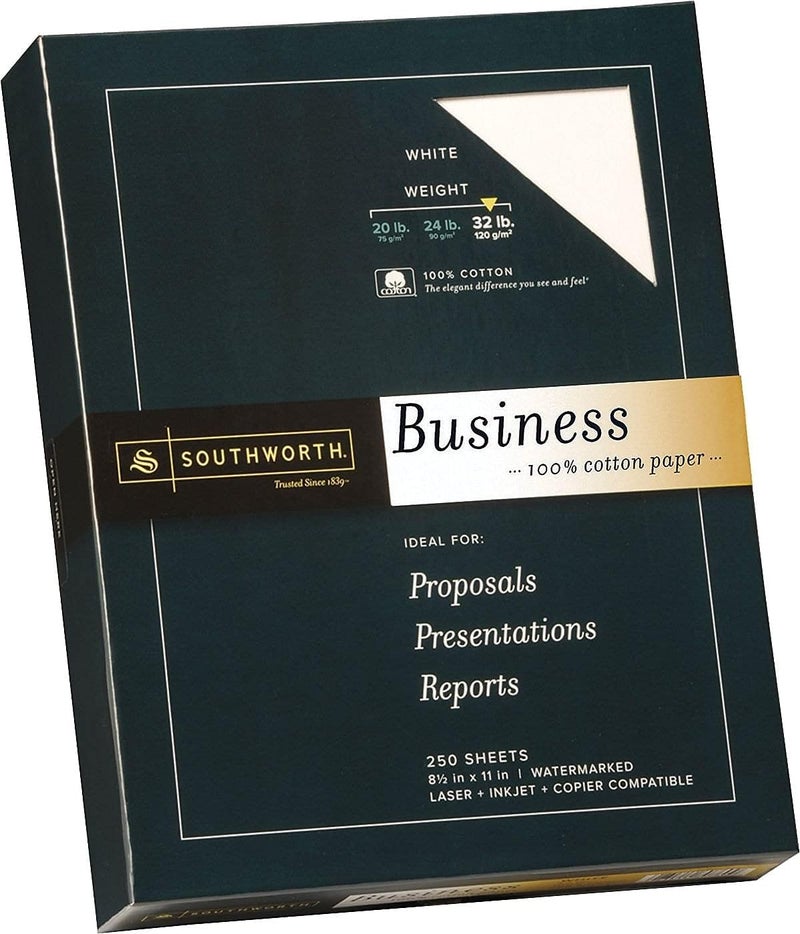 Southworth ورق أعمال 100% قطن من ساوثوورث JD18C أبيض 32 رطل 812 × 11 250 صندوق - Image 3