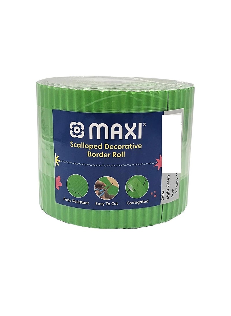 Maxi 1-Piece Corrugated Scalloped Borderette Border For School Displays, Classroom Decorations and Bulletin Boards Tape Light Green - Image 1