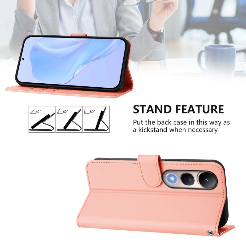 HuHa Case Cover For vivo V50 Lite 5G Skin Feel Solid Color Leather Phone Case with Lanyard(Pink) - Image 3