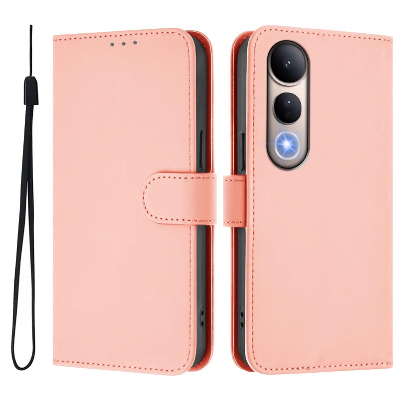HuHa Case Cover For vivo V50 Lite 5G Skin Feel Solid Color Leather Phone Case with Lanyard(Pink) - Image 2