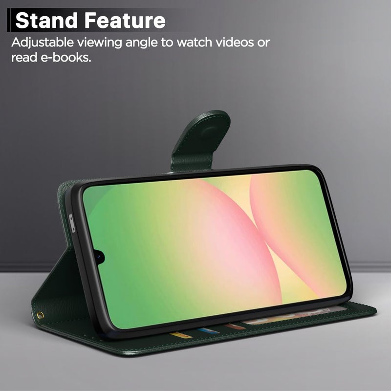 Pikkme Flip Cover for Samsung Galaxy M17 5G / A17 5G / F17 5G Leather Finish | Inside TPU with Card Pockets | Wallet Stand and Shock Proof | Complete Protection Flip Case(Green) - Image 3