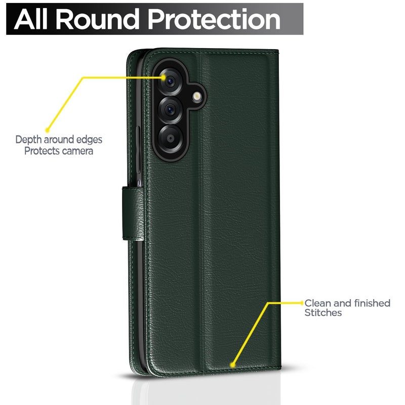 Pikkme Flip Cover for Samsung Galaxy M17 5G / A17 5G / F17 5G Leather Finish | Inside TPU with Card Pockets | Wallet Stand and Shock Proof | Complete Protection Flip Case(Green) - Image 4