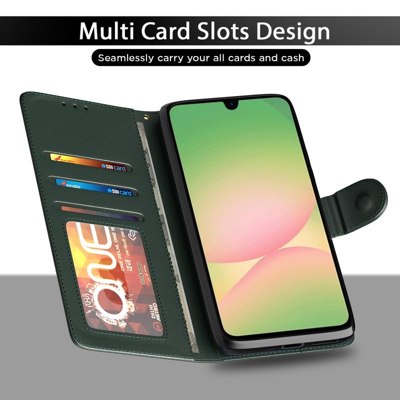 Pikkme Flip Cover for Samsung Galaxy M17 5G / A17 5G / F17 5G Leather Finish | Inside TPU with Card Pockets | Wallet Stand and Shock Proof | Complete Protection Flip Case(Green) - Image 5