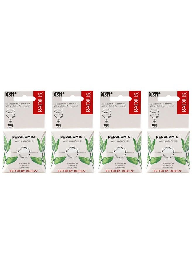 Radius Peppermint Dental Floss 55 Yards Vegan & Non-Toxic Oral Care Boost & Designed to Help Fight Plaque Clear - Pack of 4 - Image 1