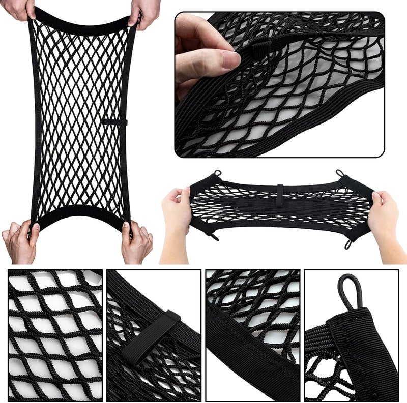 VEHIRIE 2 عبوة من حقيبة تنظيم شبكة الشحن الجيبية مقاس 36.5 × 25 سم، شبكات تخزين للعربة المتنقلة مع 8 قطع من براغي التثبيت، شبكة شحن مرنة لصندوق السيارة والعربة المتنقلة والقارب - Image 2