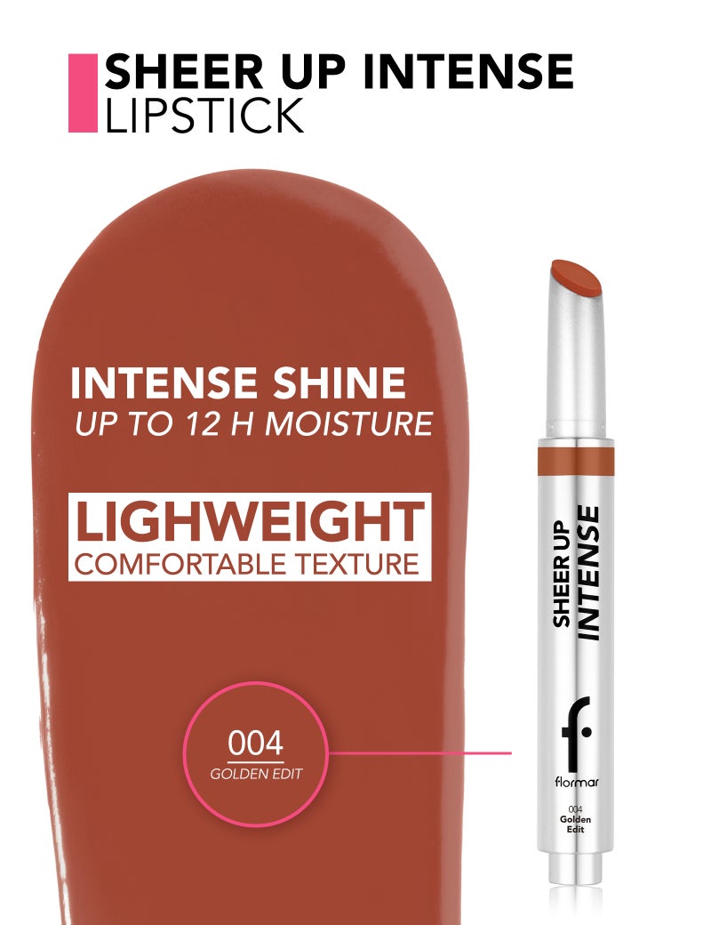فلورمار Sheer Up Intense Lipstick, High-Shine Glossy Lip Color, Hydrating Non-Sticky Buildable Lip Stick – 004 Golden Edit GLDEN EDIT - Image 3