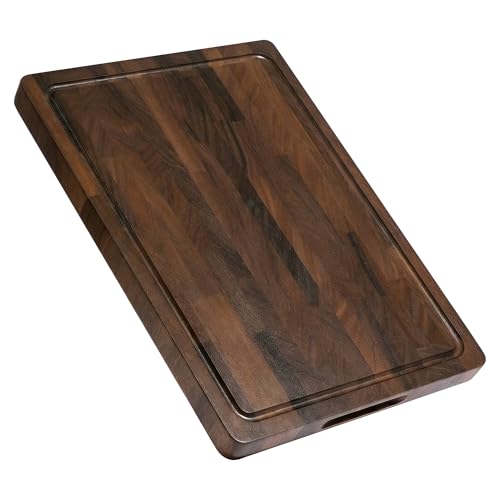 THETCHRY Walnut Cutting Boards For Kitchen, End Grain Wooden Cutting Board with Handle, Chopping Board Double Sided Charcuterie Boards For Meal Prep & Serving with Gift Box（Black Walnut）17”X13” X1” - Image 1